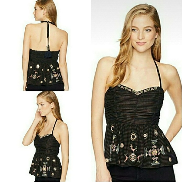 Free People Tops - NWT Free People Peplum Tassle Halter Safari Top M